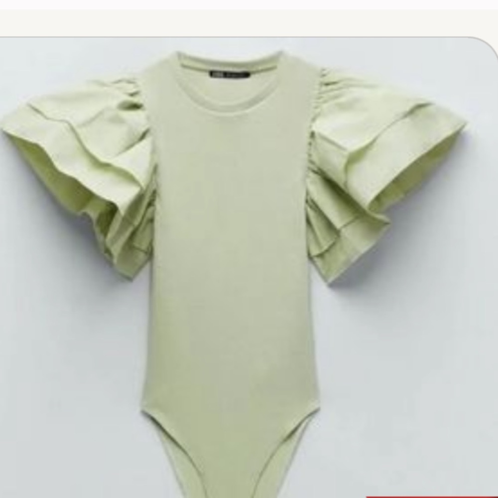 ZARA light green ruffle bodysuit